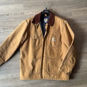 Carhartt Men's Tan Field Jacket with Brown Collar
